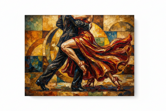 Geometric mosaic tango dance canvas wall art flat lay on white background top-down view - Portugal Canvas Co