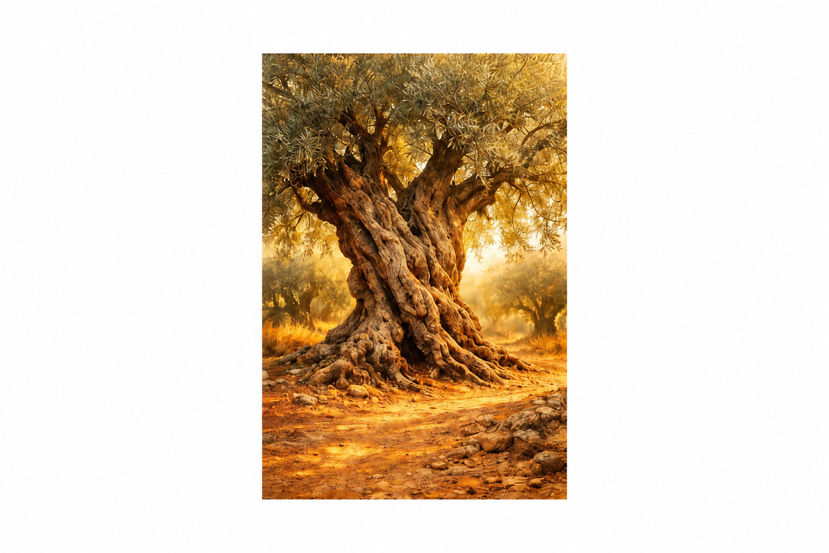 Ancient olive tree portrait canvas artwork flat on pure white in a landscape 3:2 image - Portugal Canvas Co