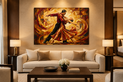 Dancing couple canvas displayed in a luxury boutique hotel suite - Portugal Canvas Co