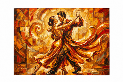 Golden dancing couple gallery-wrapped canvas on a pure white background - Portugal Canvas Co