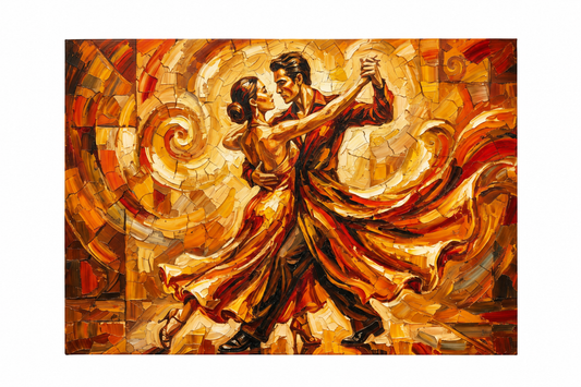 Golden dancing couple gallery-wrapped canvas on a pure white background - Portugal Canvas Co