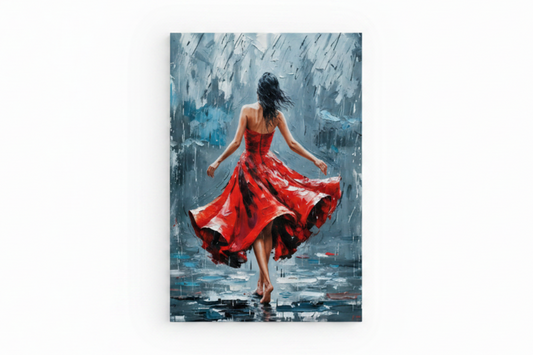 Female flamenco dancer red dress canvas wall art flat lay on white background top-down view - Portugal Canvas Co