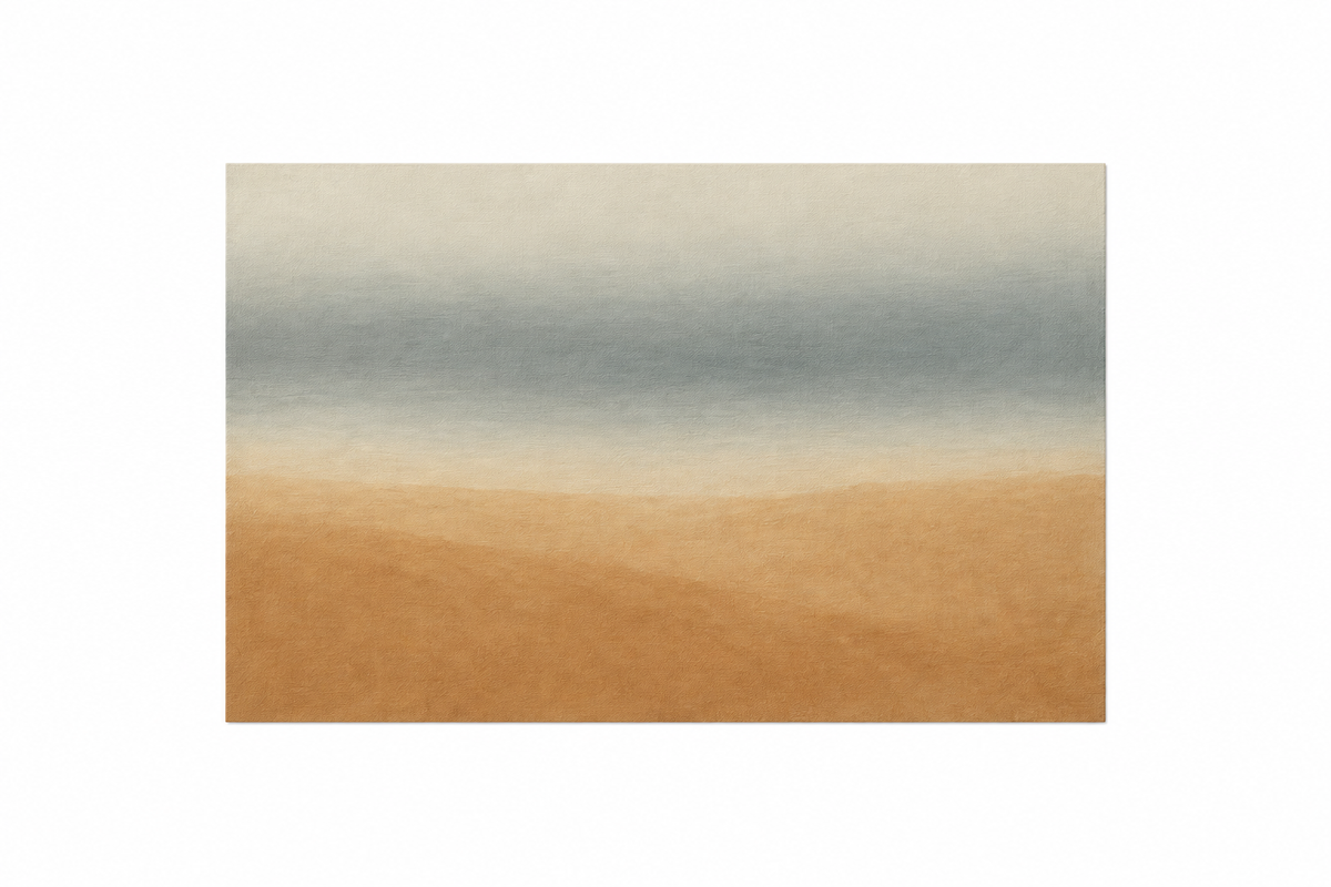 Muted grey-blue and sandy beige abstract horizon canvas flat lay on pure white background - Portugal Canvas Co