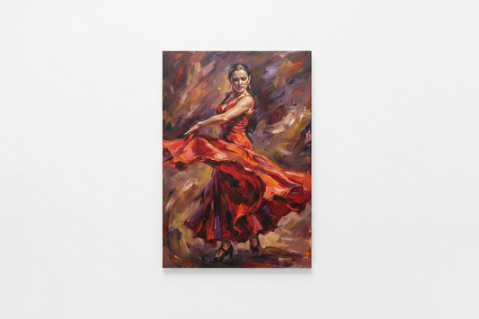 Flamenco dancer red dress canvas wall art flat lay on white background top-down view - Portugal Canvas Co