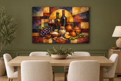Grapes and wine harvest still life gallery-wrapped canvas in an olive-green dining room - Portugal Canvas Co