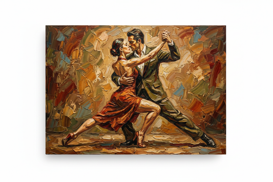 Tango in gold intimate couples dance canvas wall art flat lay on white background top-down view - Portugal Canvas Co