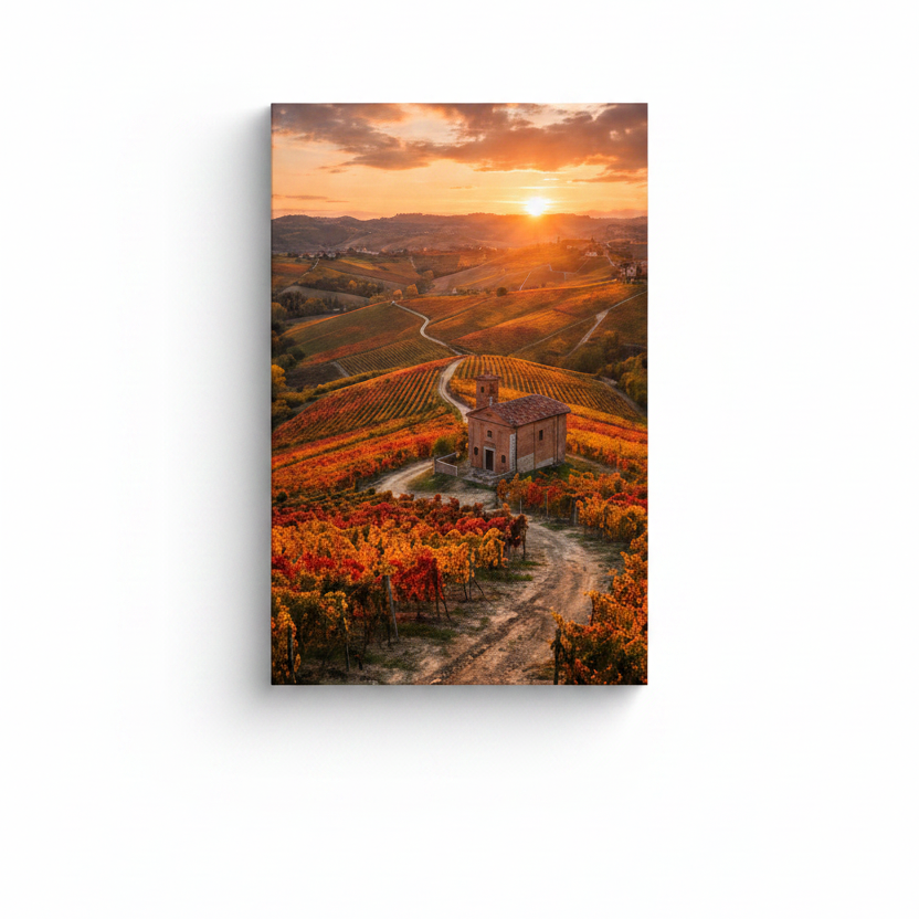 Mediterranean vineyard sunset golden countryside landscape canvas wall art on white background - Portugal Canvas Co