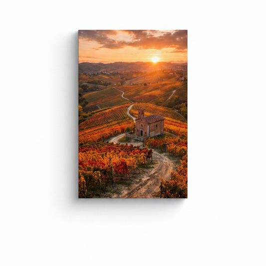Mediterranean vineyard sunset golden countryside landscape canvas wall art on white background - Portugal Canvas Co