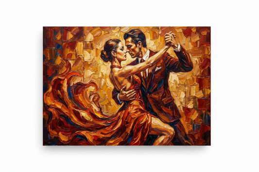Passionate tango couple expressive canvas wall art flat lay on white background - Portugal Canvas Co