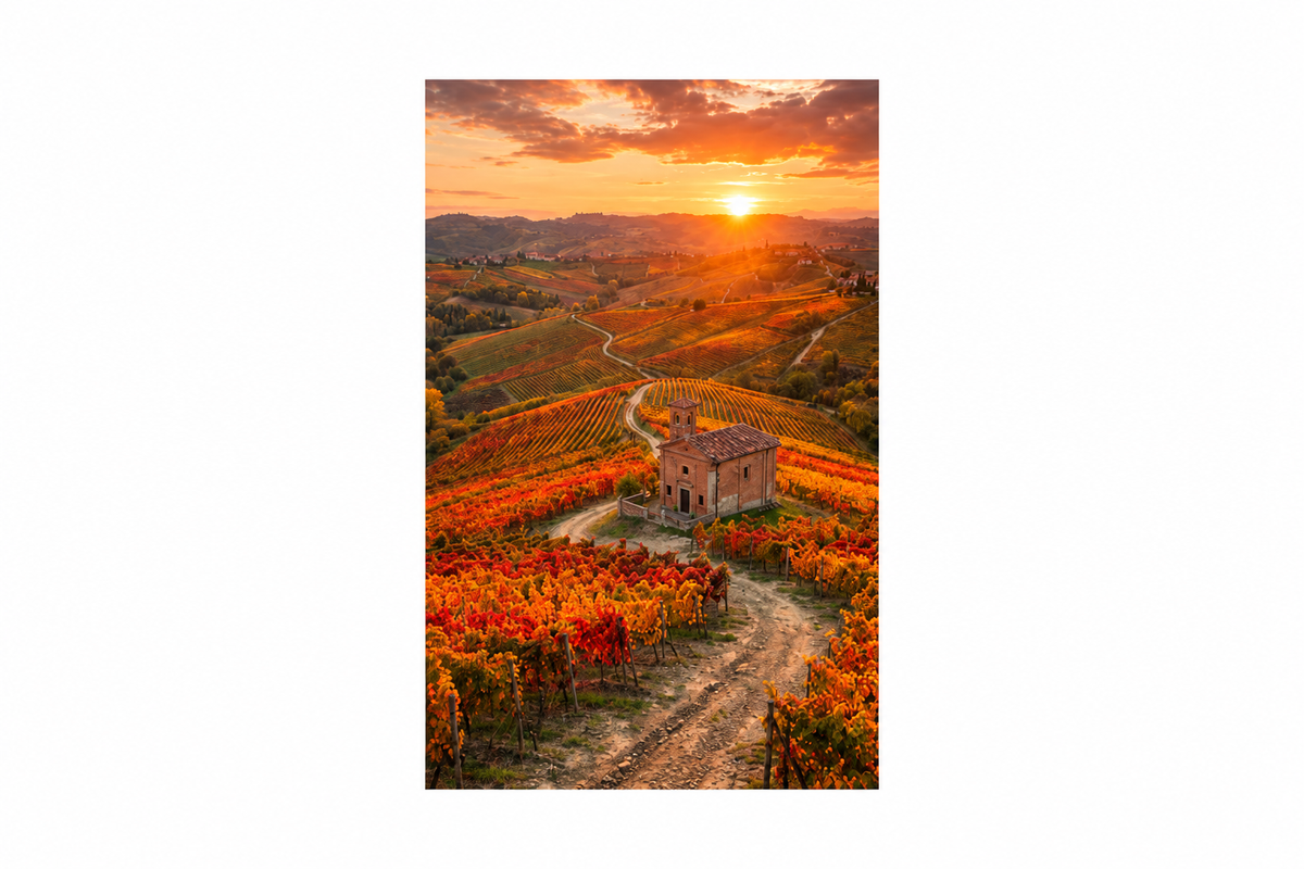 Portrait Mediterranean vineyard sunset canvas artwork centred flat on a pure white background - Portugal Canvas Co