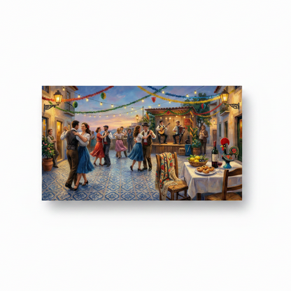 Portuguese festa dancing couples canvas wall art on white background - Portugal Canvas Co