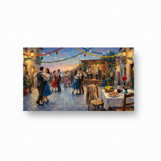 Portuguese festa dancing couples canvas wall art on white background - Portugal Canvas Co