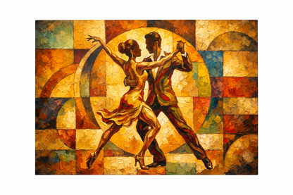 Geometric dancing couple gallery-wrapped canvas on a pure white background - Portugal Canvas Co