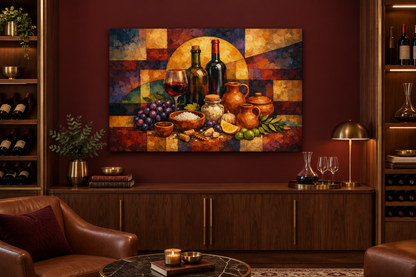 Grapes and wine harvest still life gallery-wrapped canvas in a burgundy wine lounge - Portugal Canvas Co