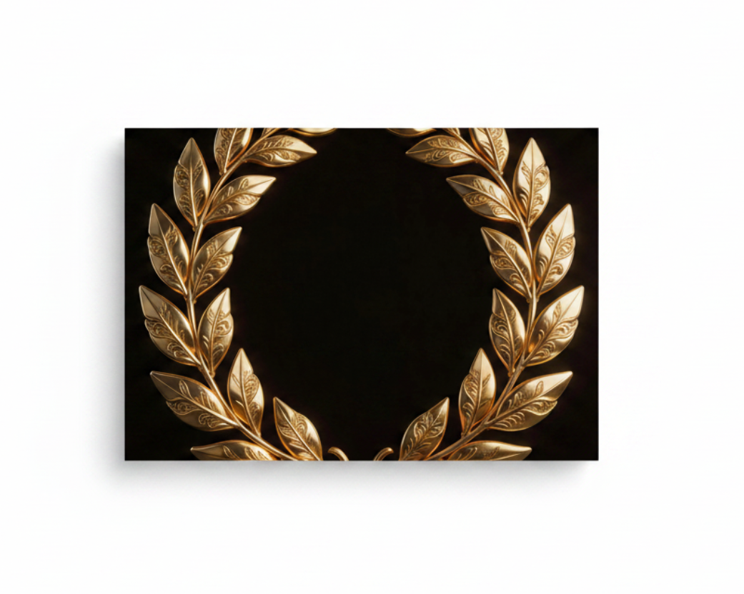 Golden Laurel Wreath canvas wall art print on black background flat lay on white background - Portugal Canvas Co