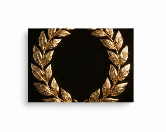 Golden Laurel Wreath canvas wall art print on black background flat lay on white background - Portugal Canvas Co
