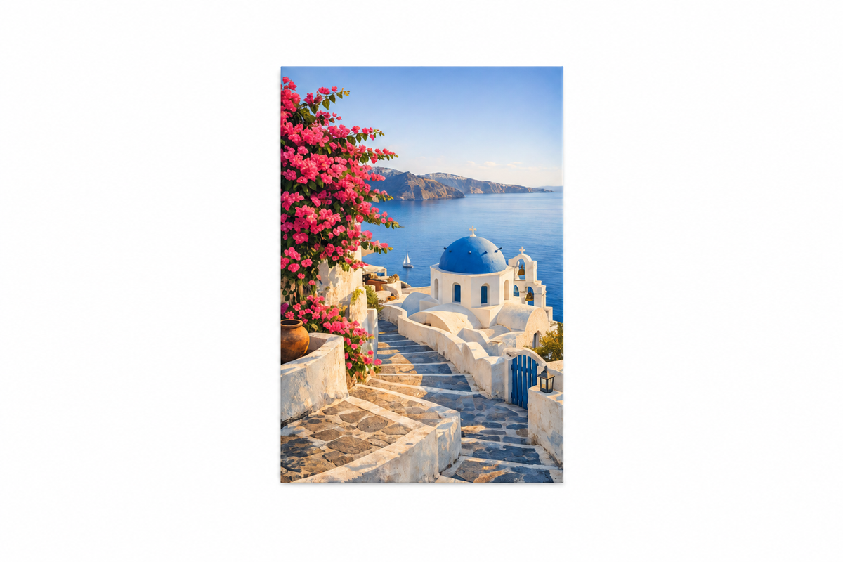Santorini Blue Dome canvas on white background - Portugal Canvas Co