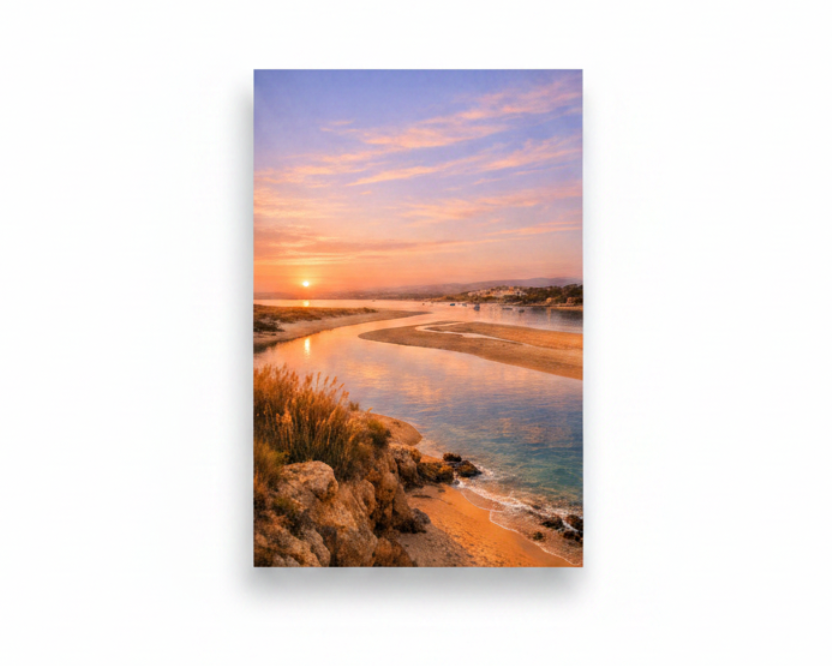 Alvor estuary golden hour sunset Algarve coastal canvas wall art on white background - Portugal Canvas Co