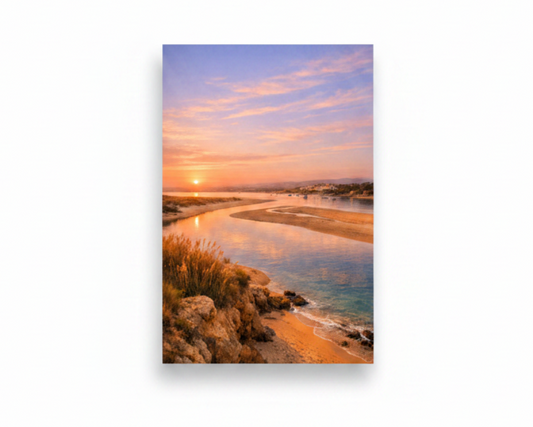 Alvor estuary golden hour sunset Algarve coastal canvas wall art on white background - Portugal Canvas Co