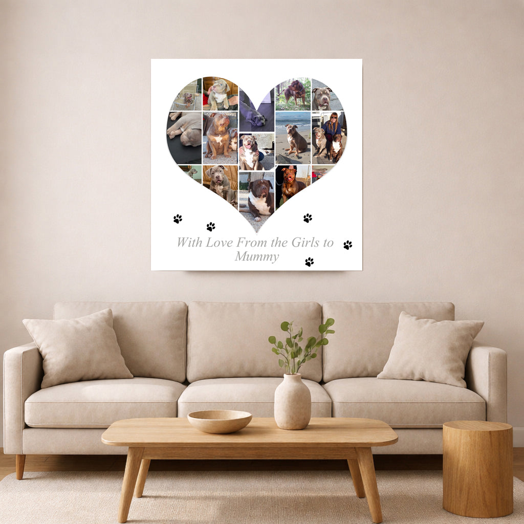 Personalised Heart Photo Collage Canvas | Custom Pet & Family Picture Gift for Mum.