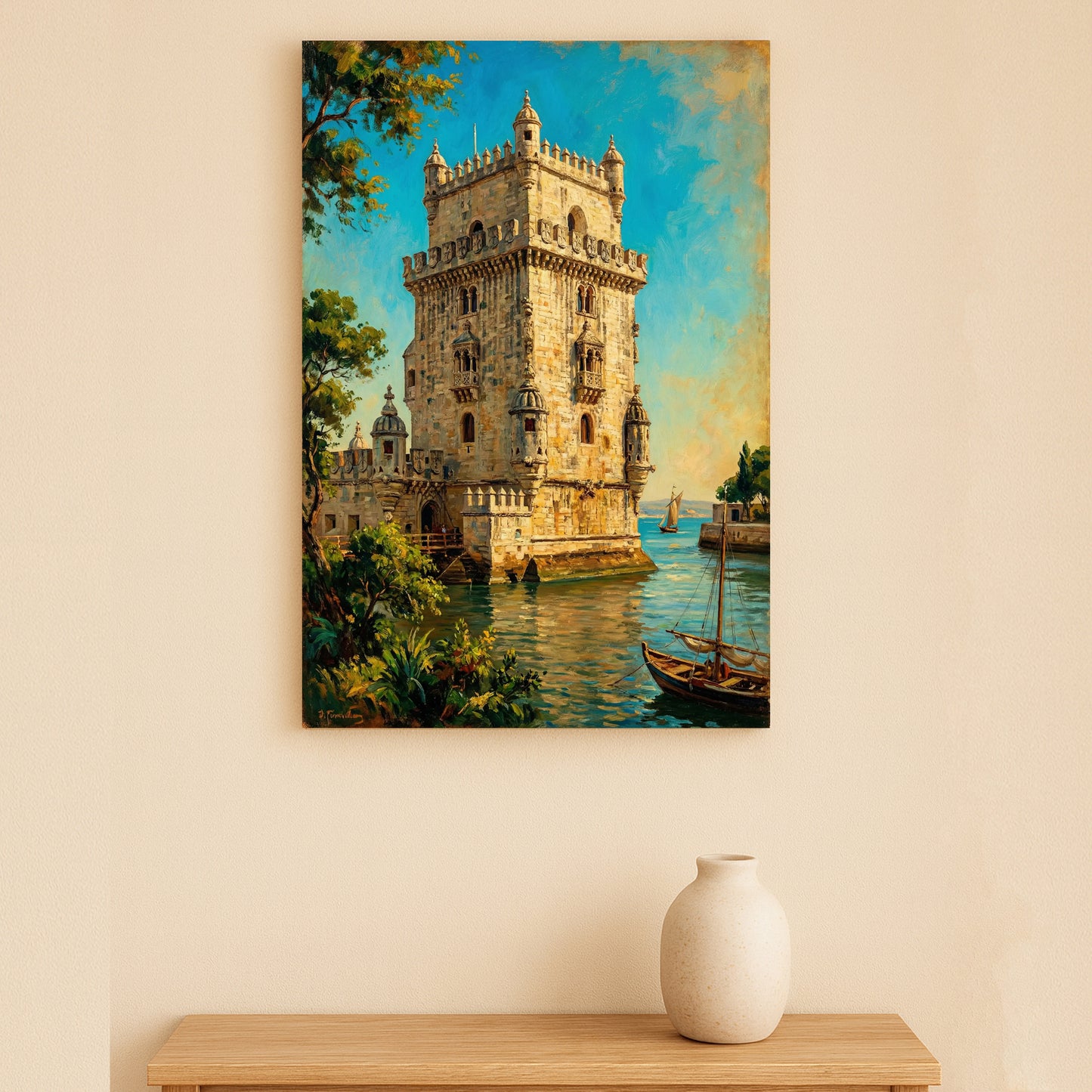 Conjunto de telas impressas de Lisboa – Arte de parede com paisagem urbana de Portugal, tríptico emoldurado